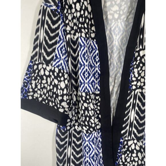 Midnight Velvet 1X Kimono Wrap Jacket Black Blue Boho Gypsy Tropical Cruise - Picture 5 of 14